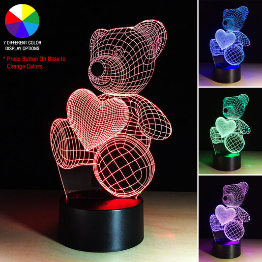 3D Teddy Bear Illusion Lamp